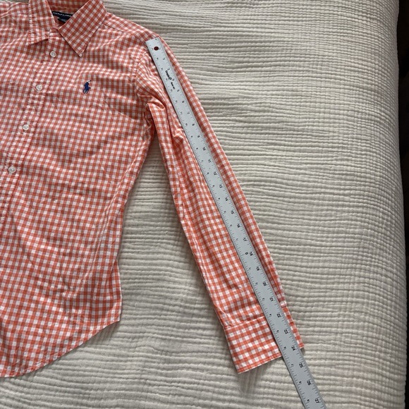 Ralph Lauren Sport Shirt Women's Sz 10 Orange Checkered Collared Button Up - Picture 9 of 9